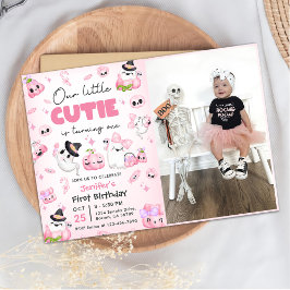 Invitación Fantasma rosa lindo Halloween 1er cumpleaños Foto