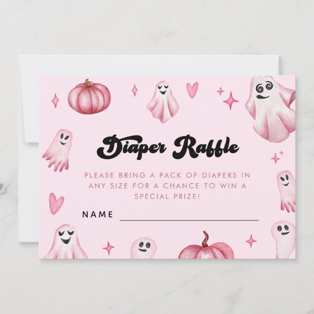 Invitación Fantasma Rosa Pequeño Boo Baby Shower Diaper Raffl (Anverso)