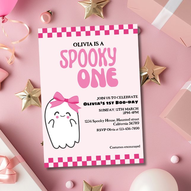 Invitación Fantasma Rosa Retro Halloween Fantasma Un cumpleañ (Subido por el creador)