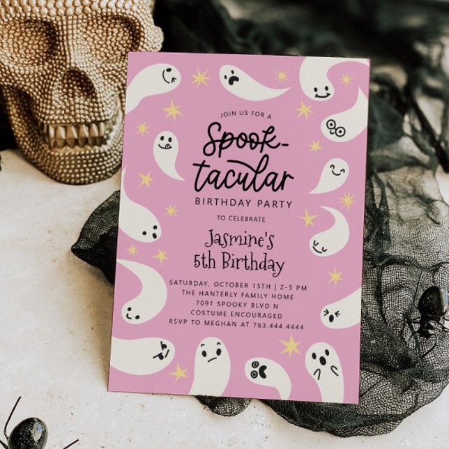 Invitación Fantasma rosa Spooktacular de Halloween (Subido por el creador)