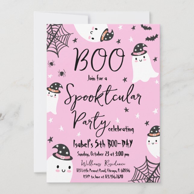 Invitación Fantasma rosa Spooktacular Halloween Cumpleaños (Anverso)