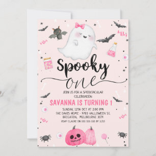 Invitación Fantasma Rosa: Un primer cumpleaños de Halloween