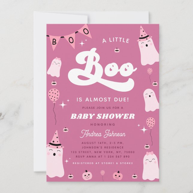 Invitación Fantasma rosa y Chica Groovy de Boo pequeño Baby S (Anverso)