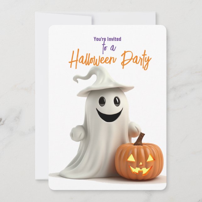 Invitación Fantasma sonriente con fiesta de Halloween de cala (Anverso)