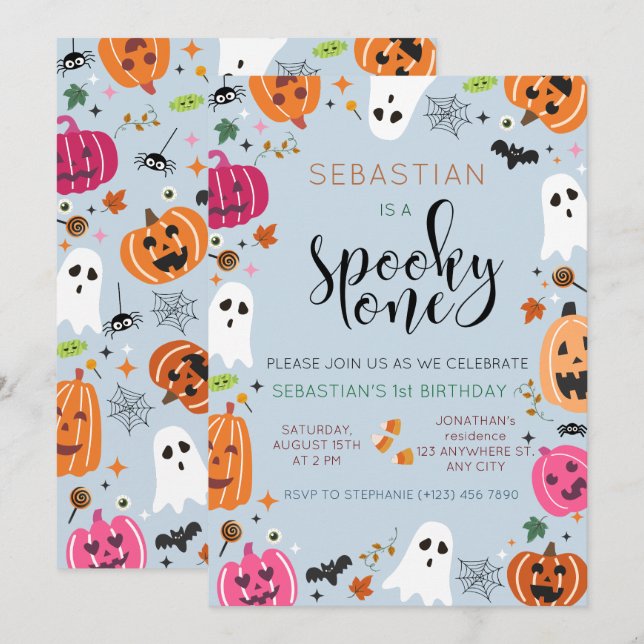 Invitación Fantasma Un cumpleaños de Halloween (Anverso / Reverso)