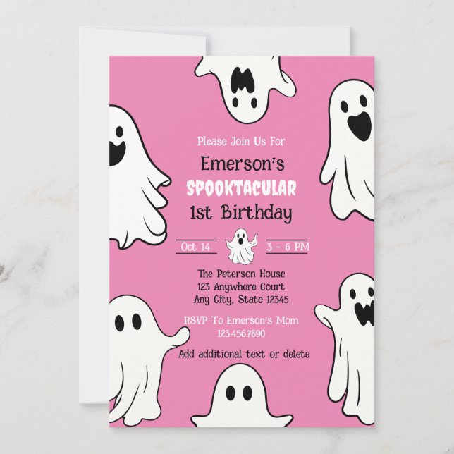 Invitación Fantasma Un cumpleaños fantasma rosado (Anverso)