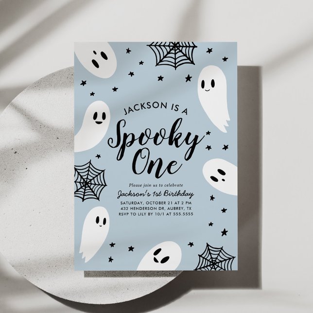 Invitación Fantasma Un Fantasma Azul Halloween Primer Cumplea (Subido por el creador)