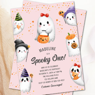 Invitación Fantasma Un fantasma Chica de Halloween Primer Fie