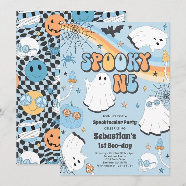 Invitación Fantasma Un Fantasma De Halloween Groovy Primer Cu (Anverso / Reverso)
