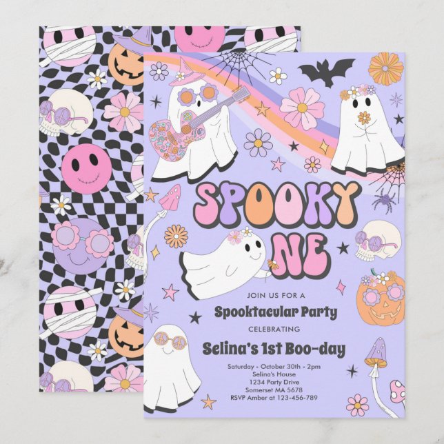 Invitación Fantasma Un Fantasma De Halloween Groovy Primer Cu (Anverso / Reverso)