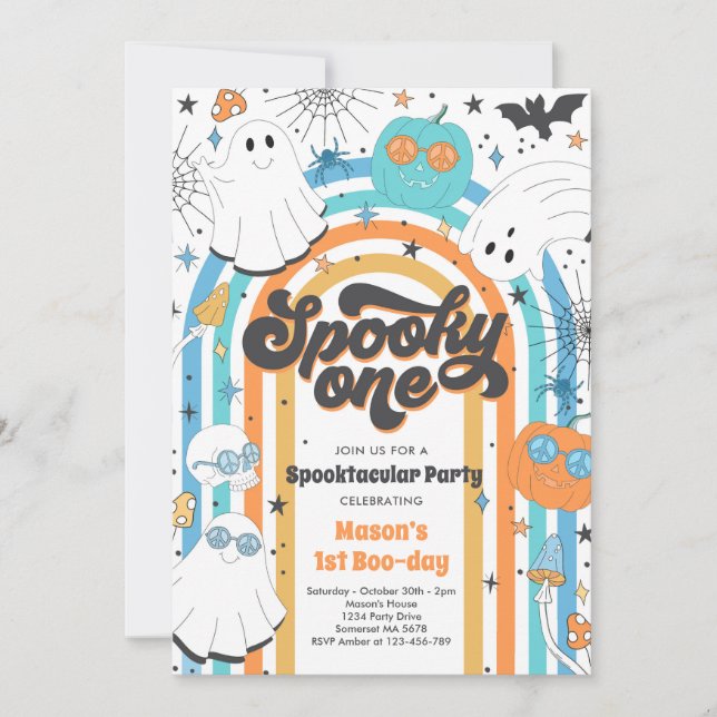 Invitación Fantasma Un Fantasma De Halloween Groovy Primer Cu (Anverso)