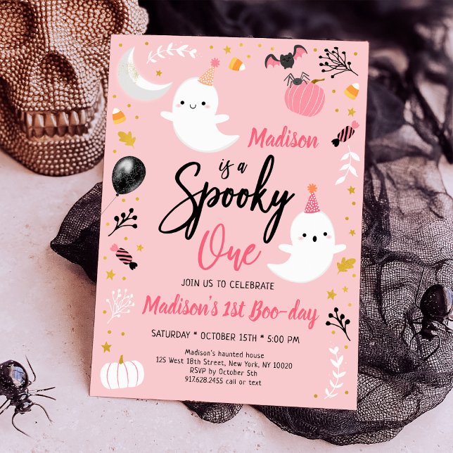 Invitación Fantasma UN Fantasma Rosa Halloween Cumpleaños (Subido por el creador)