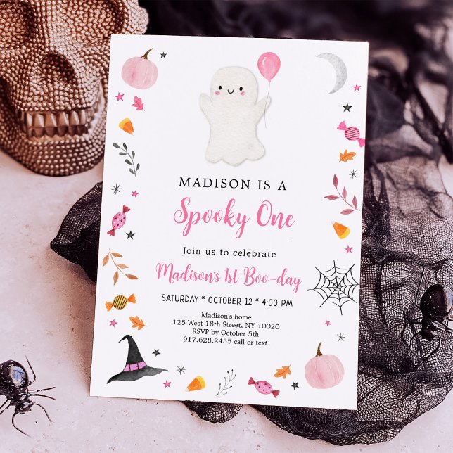 Invitación Fantasma Un Fantasma Rosa Halloween Cumpleaños (Subido por el creador)