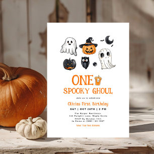 Invitación Fantasma Un Ghoul Halloween Primer Cumpleaños