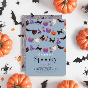 Invitación Fantasma Un Halloween Azul Primer cumpleaños