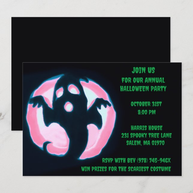 Invitación Fantasma verde negro Fantasma Fiesta fantasma de H (Anverso / Reverso)