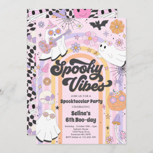 Invitación Fantasma Vibes Halloween Cute Groovy cumpleaños