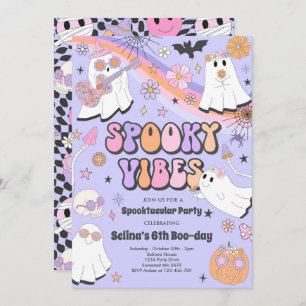 Invitación Fantasma Vibes Halloween Cute Groovy cumpleaños