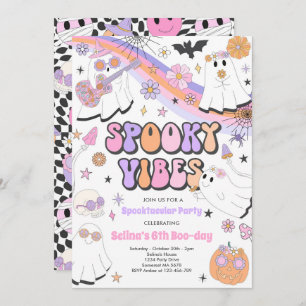 Invitación Fantasma Vibes Halloween Cute Groovy cumpleaños