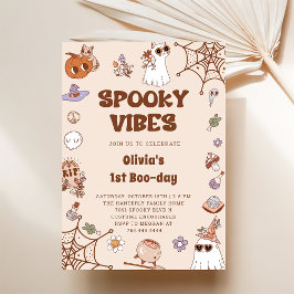 Invitación Fantasma Vibes Halloween Cute Groovy cumpleaños