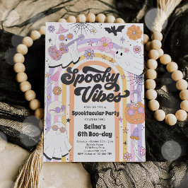 Invitación Fantasma Vibes Halloween Cute Groovy cumpleaños