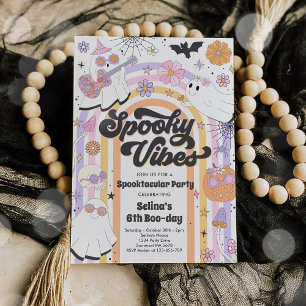 Invitación Fantasma Vibes Halloween Cute Groovy cumpleaños