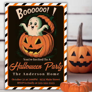 Invitación Fantasma vintage de la Halloween de calabaza