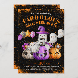 Invitación Fantasma y calabazas BOO Halloween fiesta negro