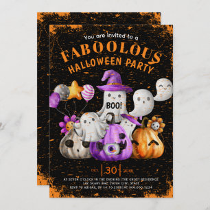 Invitación Fantasma y calabazas BOO Halloween fiesta negro