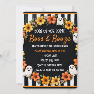 Invitación Fantasma y floral de los 'Boos & Booze' personaliz