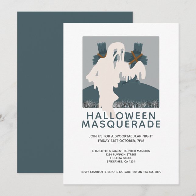 Invitación Fantasma y fosa personalizada en la mascarada de H (Anverso / Reverso)