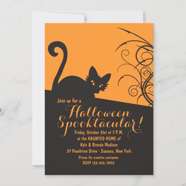 Invitación fantasmagórica de Halloween del gato (Anverso)