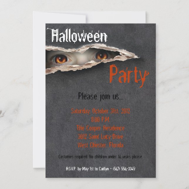 invitación fantasmagórica del traje de Halloween (Anverso)