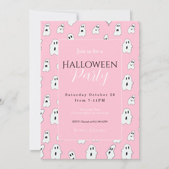 Invitación Fantasmas alegres de color blanco rosado (Anverso)