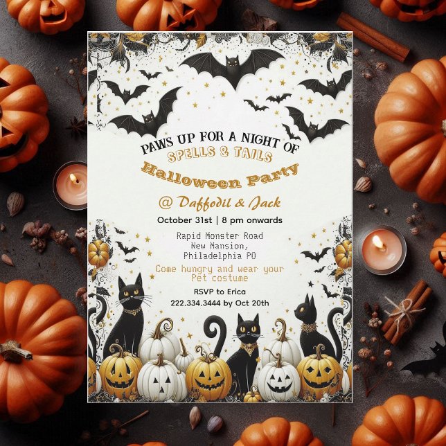 Invitación Fantasmas avivan el disfraz Mascota Fiesta de cala (Spooky Paws Up Pet Costume Halloween Pumpkin Party Invitation)