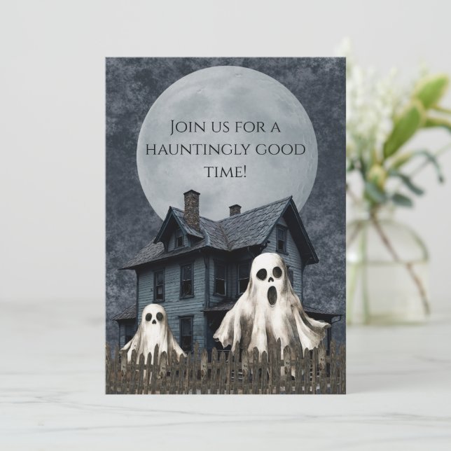Invitación Fantasmas Blancos Aterradores sobre un Fondo Embru (Anverso de pie)