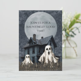 Invitación Fantasmas Blancos Aterradores sobre un Fondo Embru