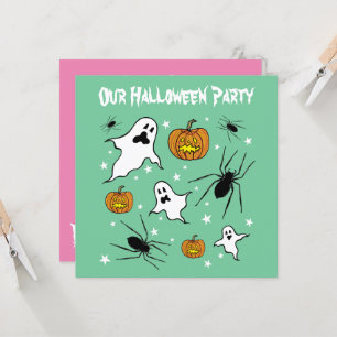 Invitación Fantasmas, calabazas y araña de Halloween personal