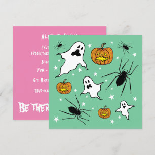 Invitación Fantasmas, calabazas y araña de Halloween personal