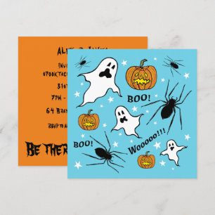 Invitación Fantasmas, calabazas y araña de Halloween personal