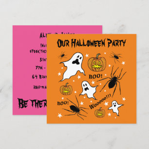 Invitación Fantasmas, calabazas y araña de Halloween personal