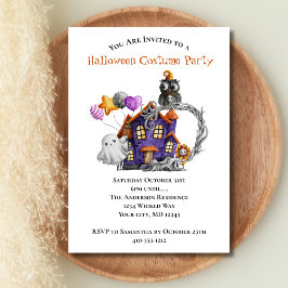 Invitación Fantasmas de Casa Embrujada Globos de Búhos Fiesta