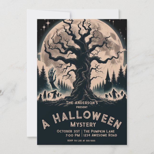 Invitación Fantasmas de Halloween en el árbol de miedo (Anverso)