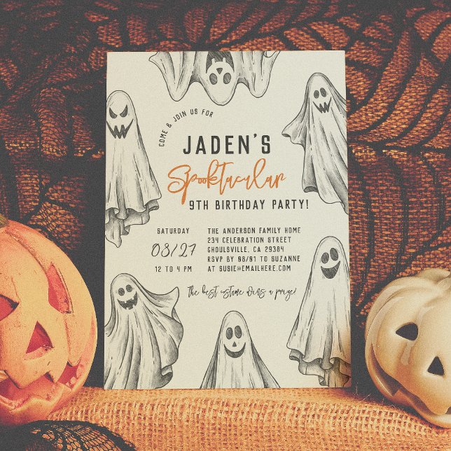 Invitación Fantasmas de Halloween Festejos de cumpleaños de S (Subido por el creador)
