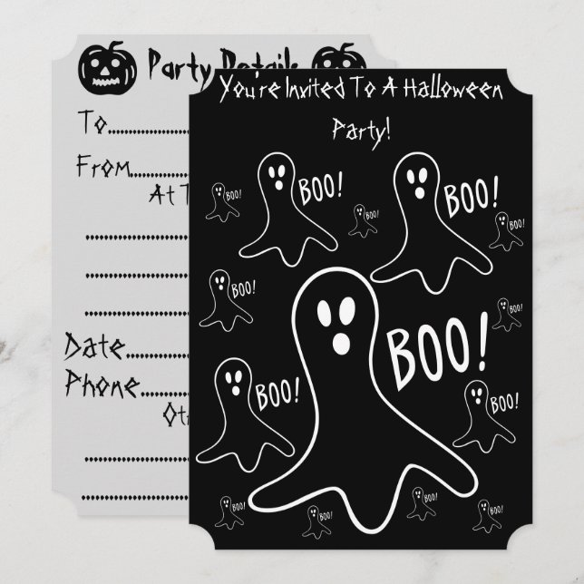 Invitación fantasmas divertidos gritando boo fiesta de hallow (Anverso / Reverso)