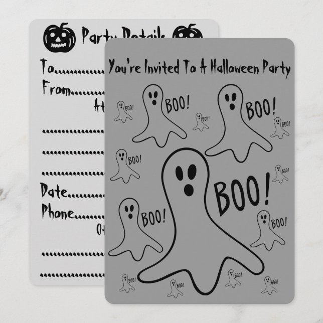 Invitación fantasmas divertidos gritando boo halloween Party  (Anverso / Reverso)