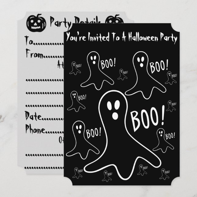 Invitación fantasmas divertidos gritando boo por halloween (Anverso / Reverso)