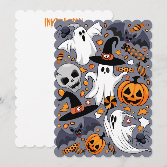 Invitación Fantasmas fantasmagóricos y adorables monstruos ad (Anverso / Reverso)