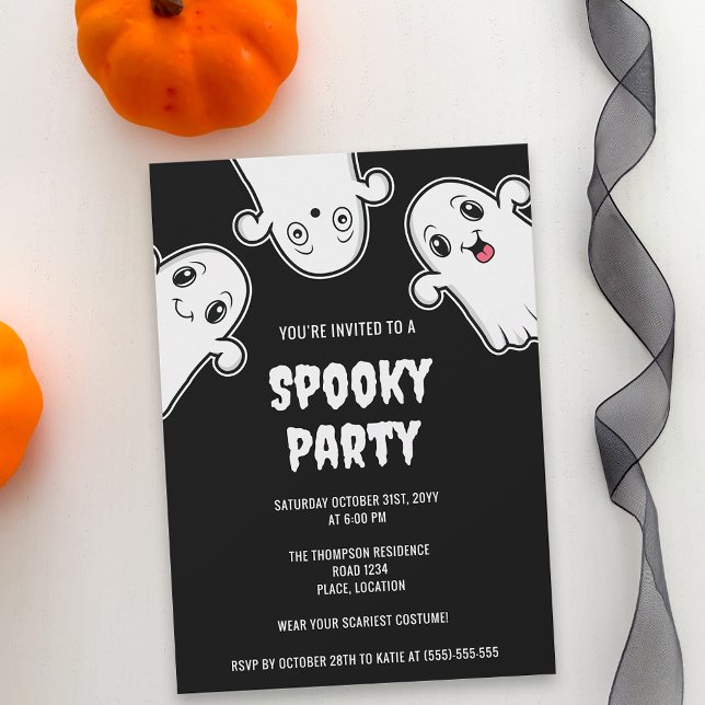 Invitación Fantasmas Fantasmas Halloween Fiesta Negro Y Blanc (Fun and cute ghost design for a spooky Halloween party. Personalize with your custom text.)