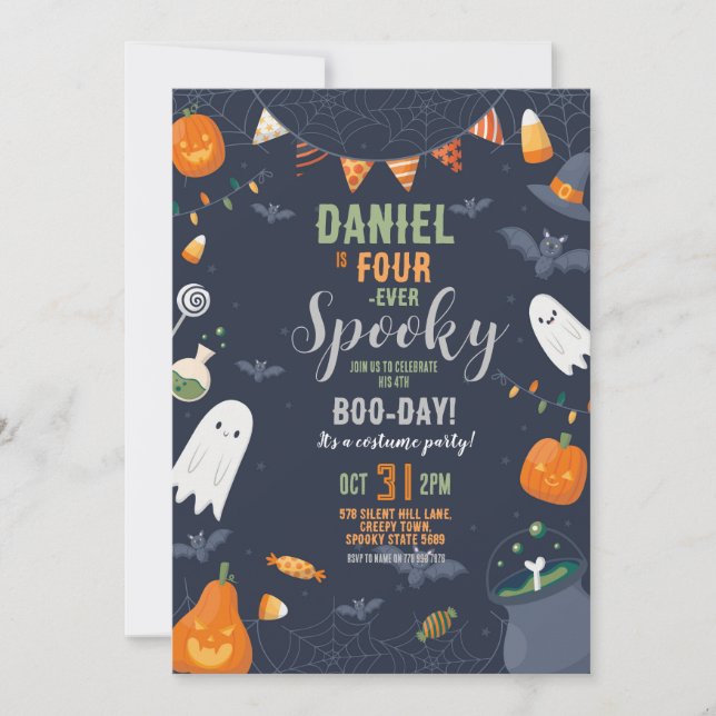 Invitación Fantasmas Fiestas de los Bats de cumpleaños 4 de H (Anverso)